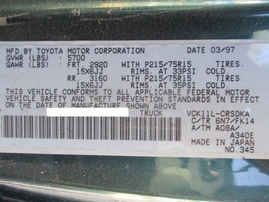 1997 TOYOTA T100 GREEN XTRA CAB 3.4L AT 2WD Z16498